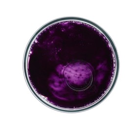 Photo of Petri dish with sample isolated on white, top view