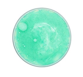 Photo of Petri dish with sample isolated on white, top view