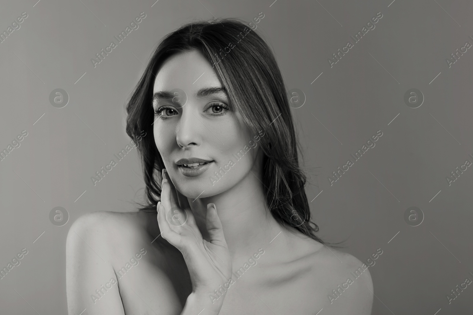 Image of Portrait of gorgeous woman, black and white effect