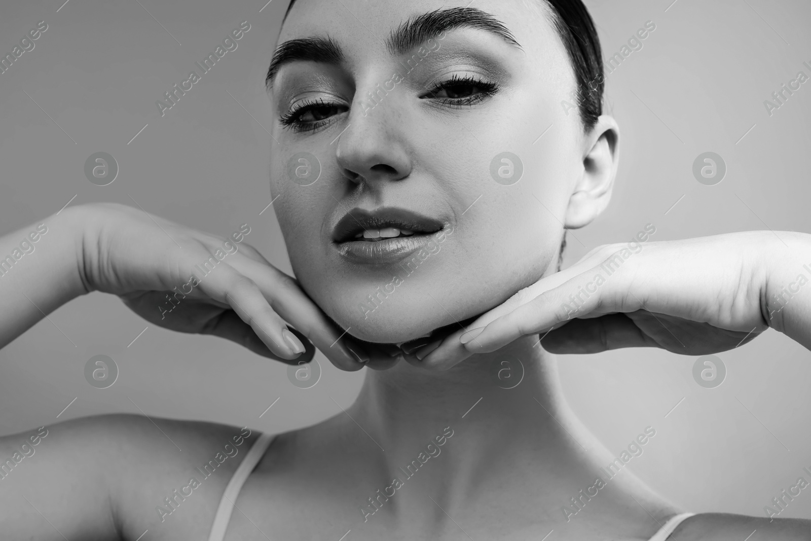 Image of Portrait of gorgeous woman, black and white effect