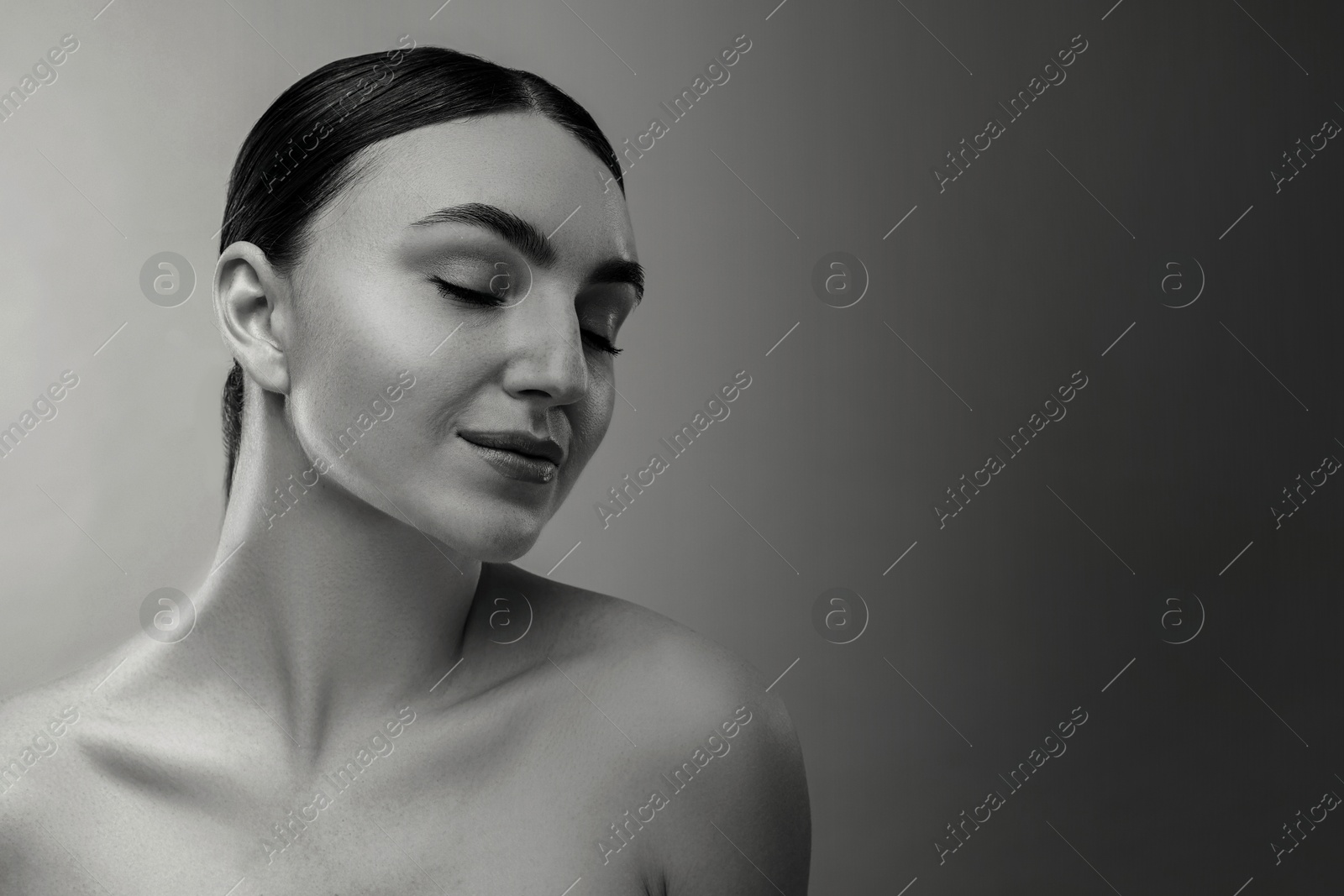 Image of Portrait of gorgeous woman, black and white effect