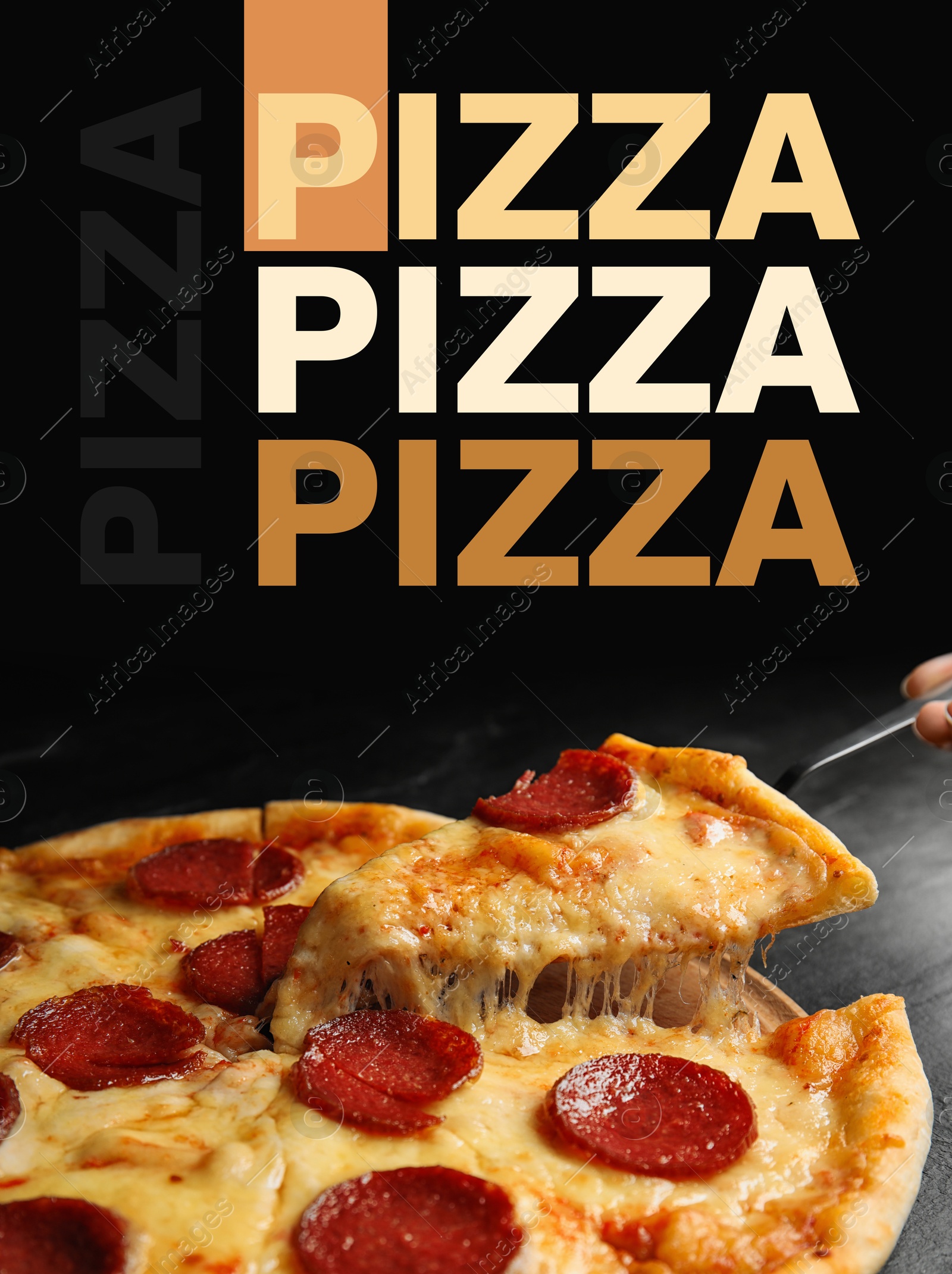 Image of Flyer or poster design with tasty pizza