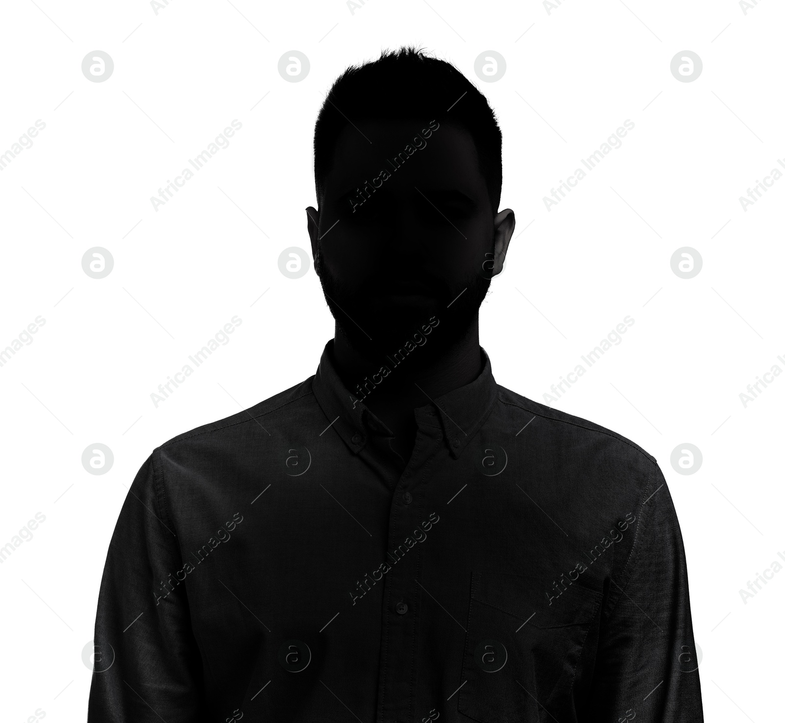 Image of Anonymous person. Shaded portrait of man on white background