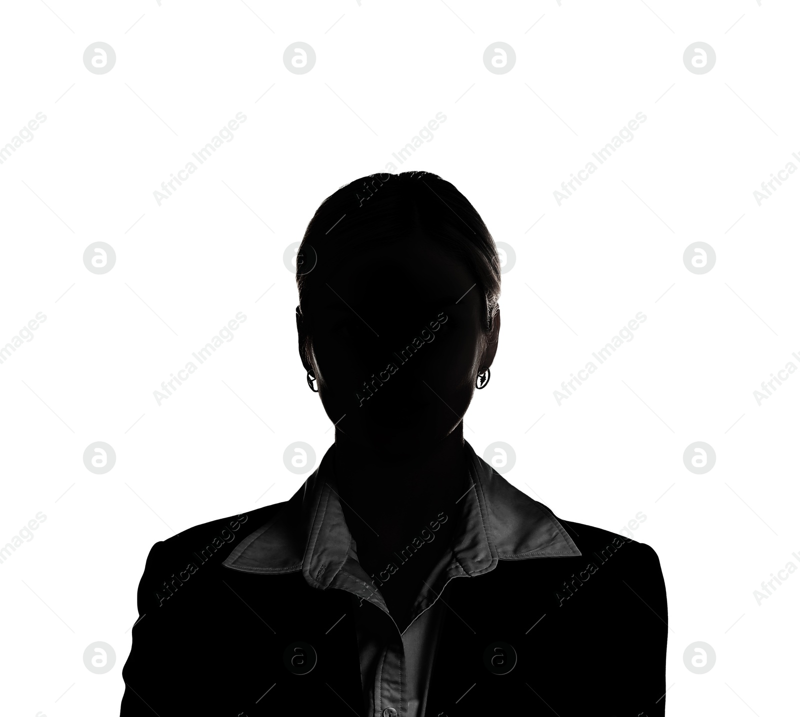 Image of Anonymous person. Shaded portrait of woman on white background