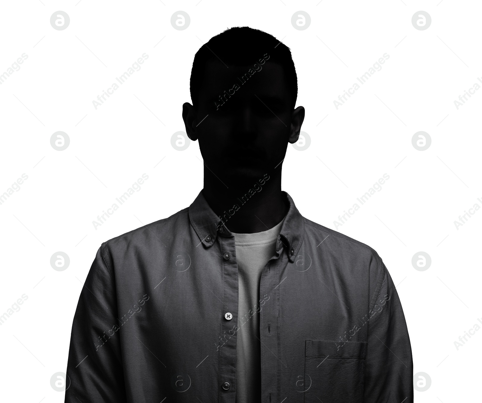 Image of Anonymous person. Shaded portrait of man on white background