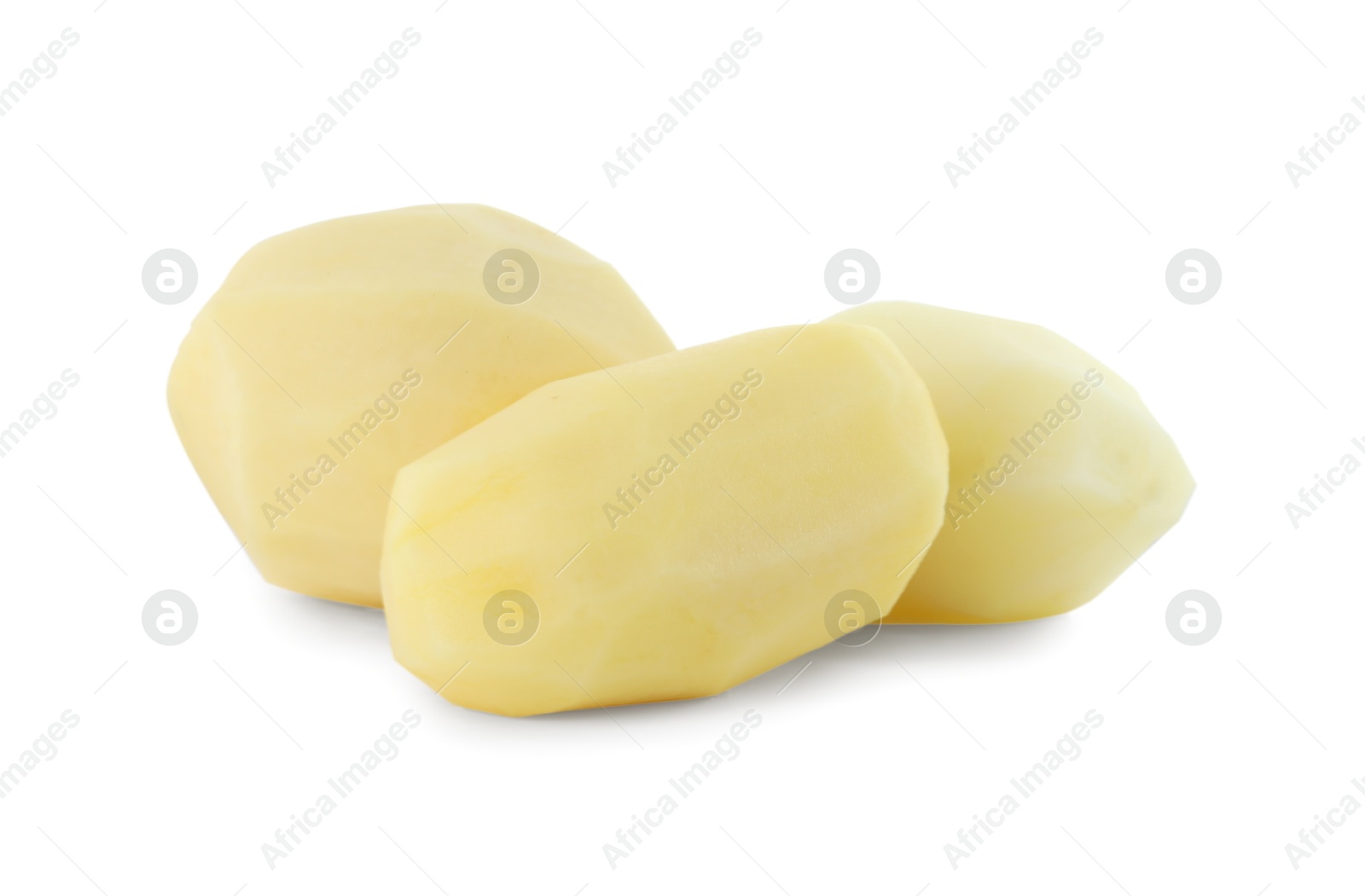 Photo of Peeled fresh raw potatoes isolated on white