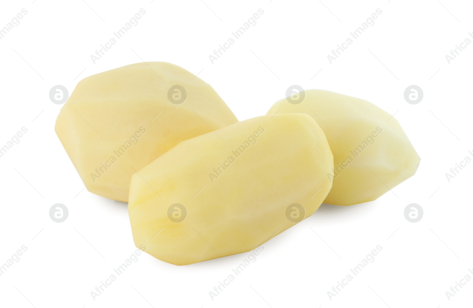 Photo of Peeled fresh raw potatoes isolated on white