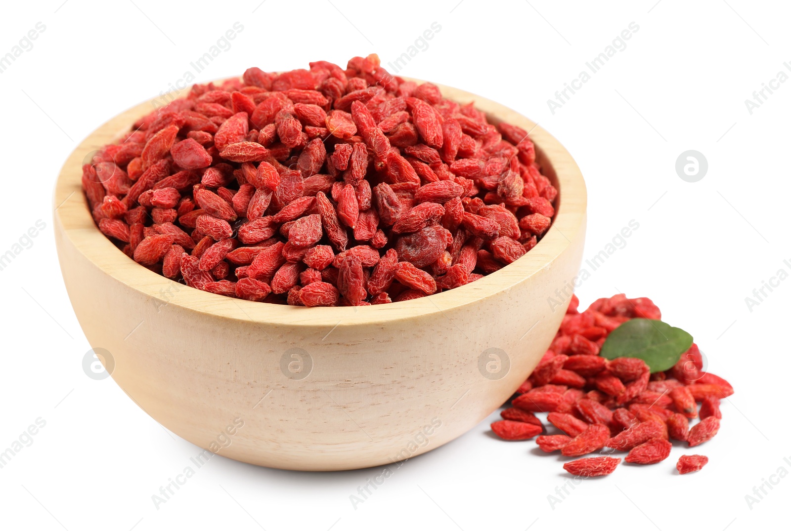 Photo of Dried goji berries in bowl isolated on white