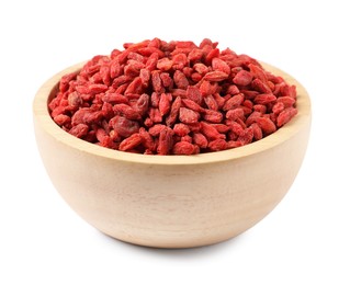 Dried goji berries in bowl isolated on white