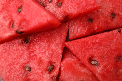 Photo of Pieces of tasty watermelon as background, top view