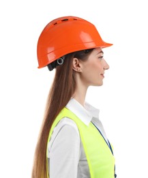 Engineer in hard hat on white background