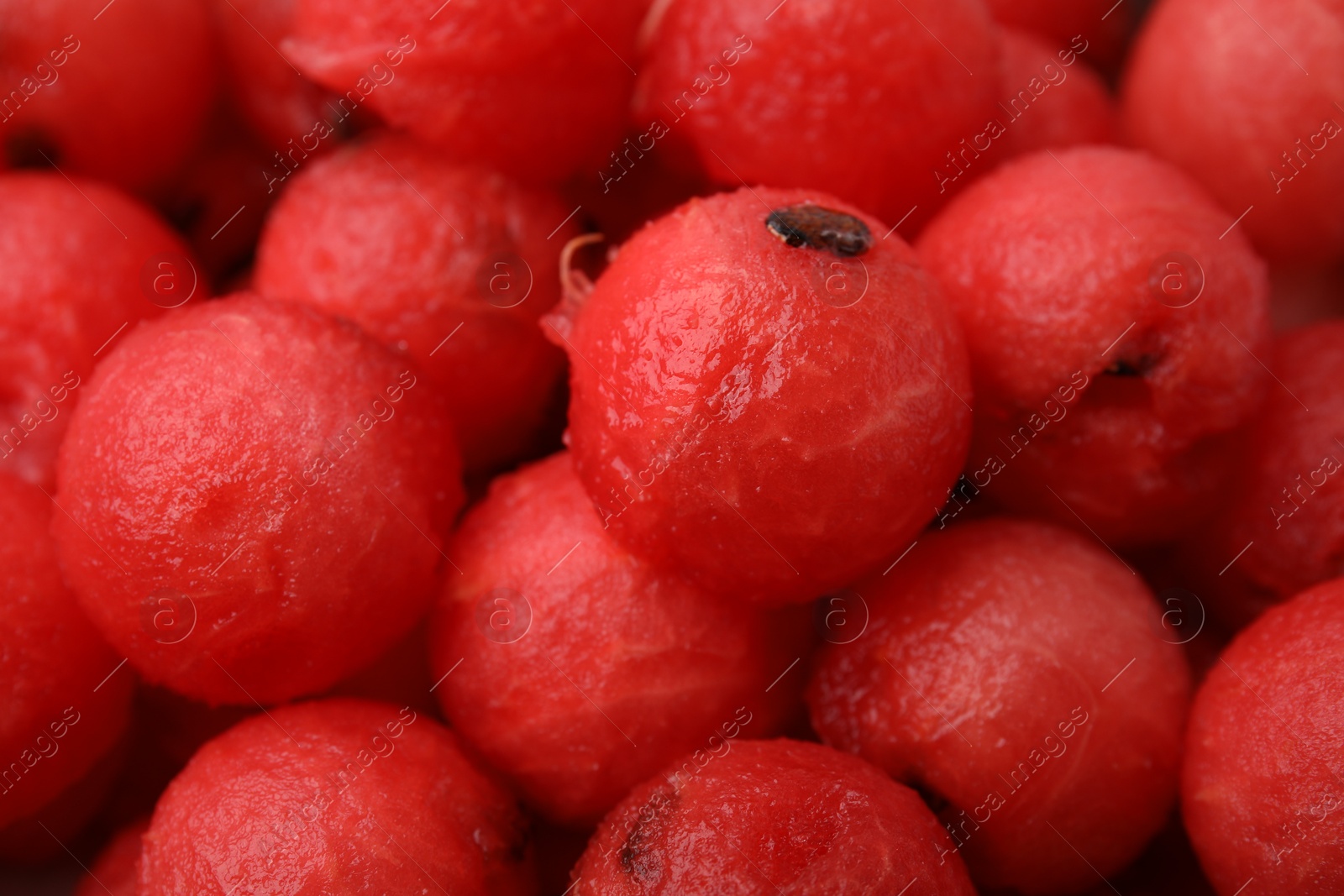 Photo of Many tasty watermelon balls as background, closeup