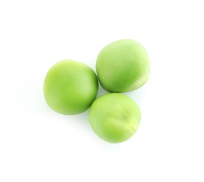 Photo of Fresh green peas isolated on white, top view