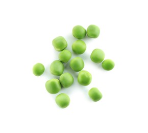 Photo of Fresh green peas isolated on white, top view