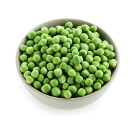 Photo of Fresh green peas in bowl isolated on white