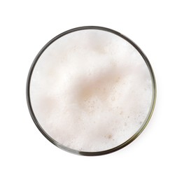 Photo of Glass of beer isolated on white, top view