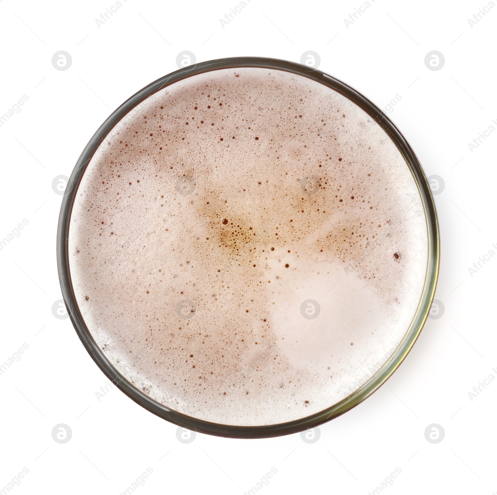 Photo of Glass of light beer isolated on white, top view