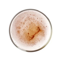 Photo of Glass of light beer isolated on white, top view