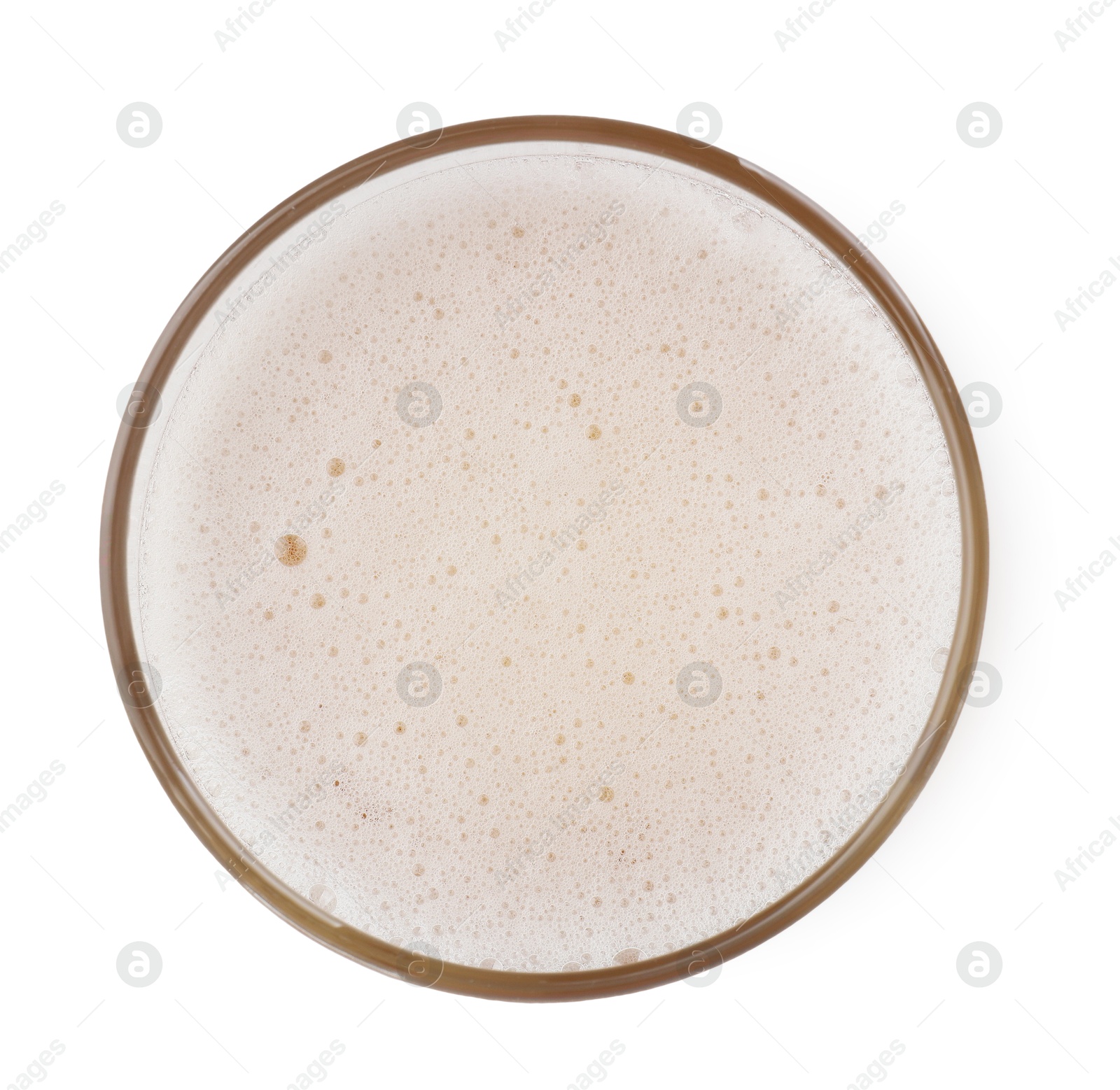 Photo of Glass of light beer isolated on white, top view