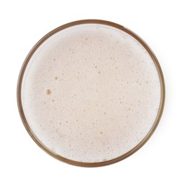 Photo of Glass of light beer isolated on white, top view