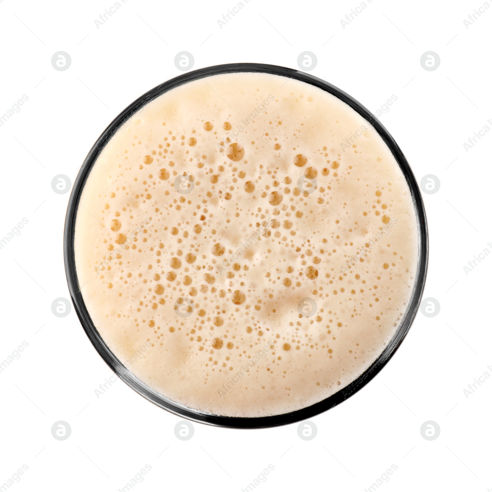 Photo of Glass mug of beer isolated on white, top view