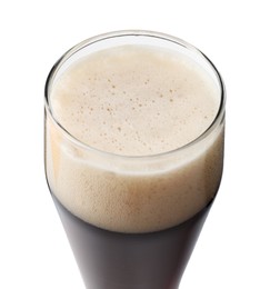 Photo of Glass mug of dark beer isolated on white