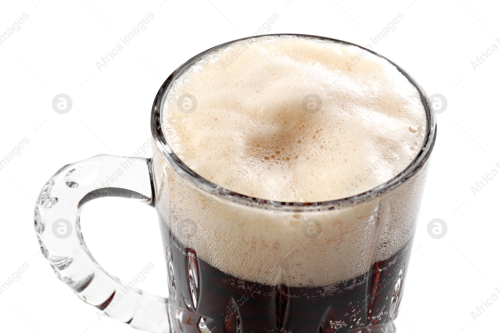 Photo of Glass mug of dark beer isolated on white