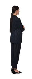 Photo of Woman in black striped suit on white background