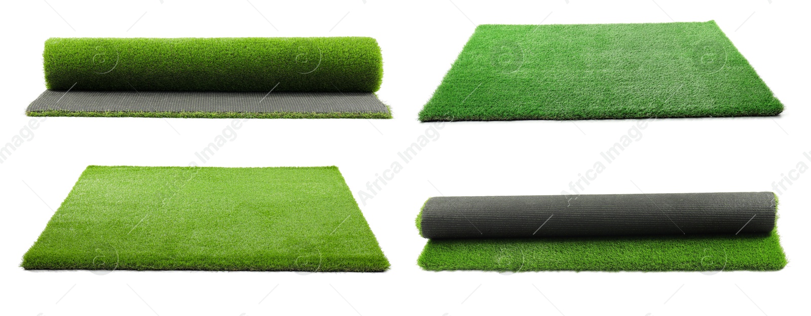 Image of Green artificial turf isolated on white, set