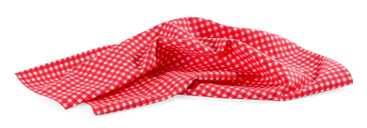 Photo of Red checkered picnic tablecloth isolated on white