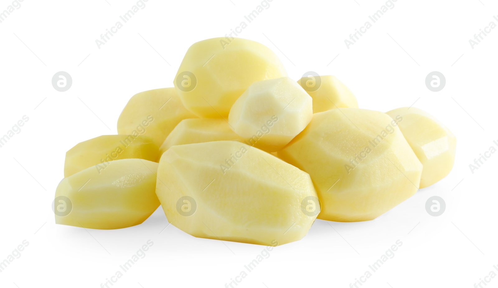 Photo of Peeled fresh raw potatoes isolated on white