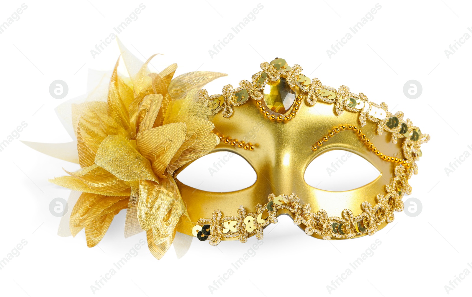 Photo of Beautiful golden carnival mask isolated on white