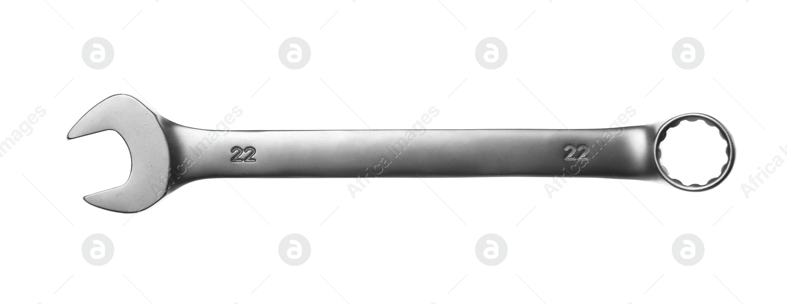 Photo of One ratcheting wrench isolated on white, top view. Auto mechanic tool