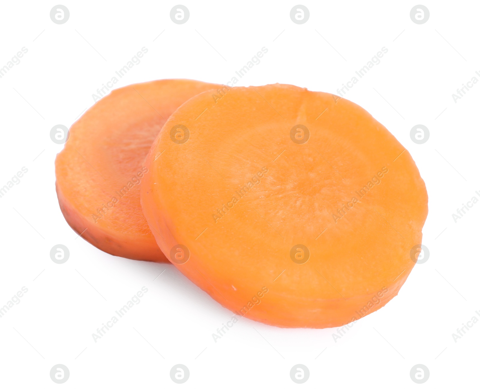 Photo of Slices of fresh ripe carrot isolated on white