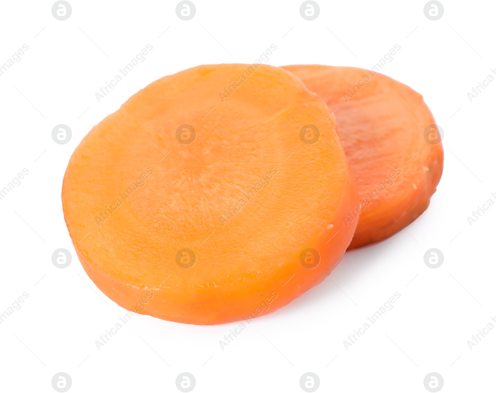 Photo of Slices of fresh ripe carrot isolated on white