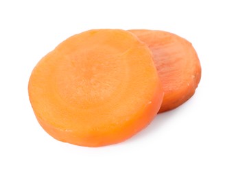 Slices of fresh ripe carrot isolated on white