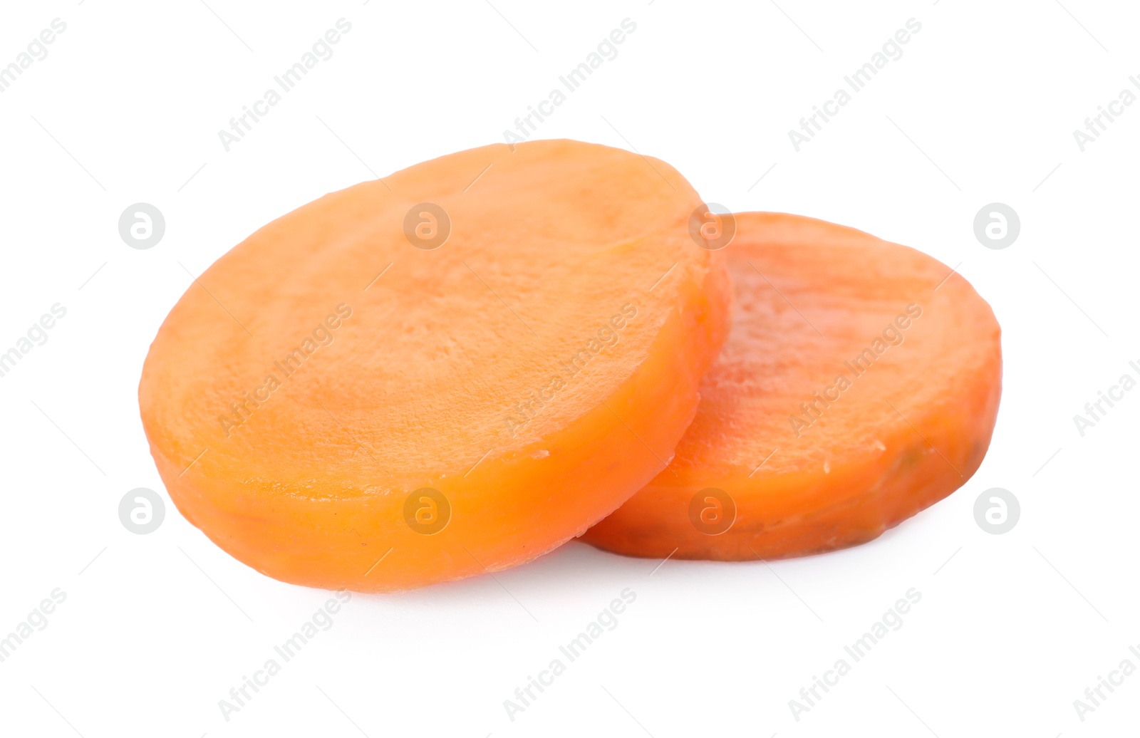 Photo of Slices of fresh ripe carrot isolated on white