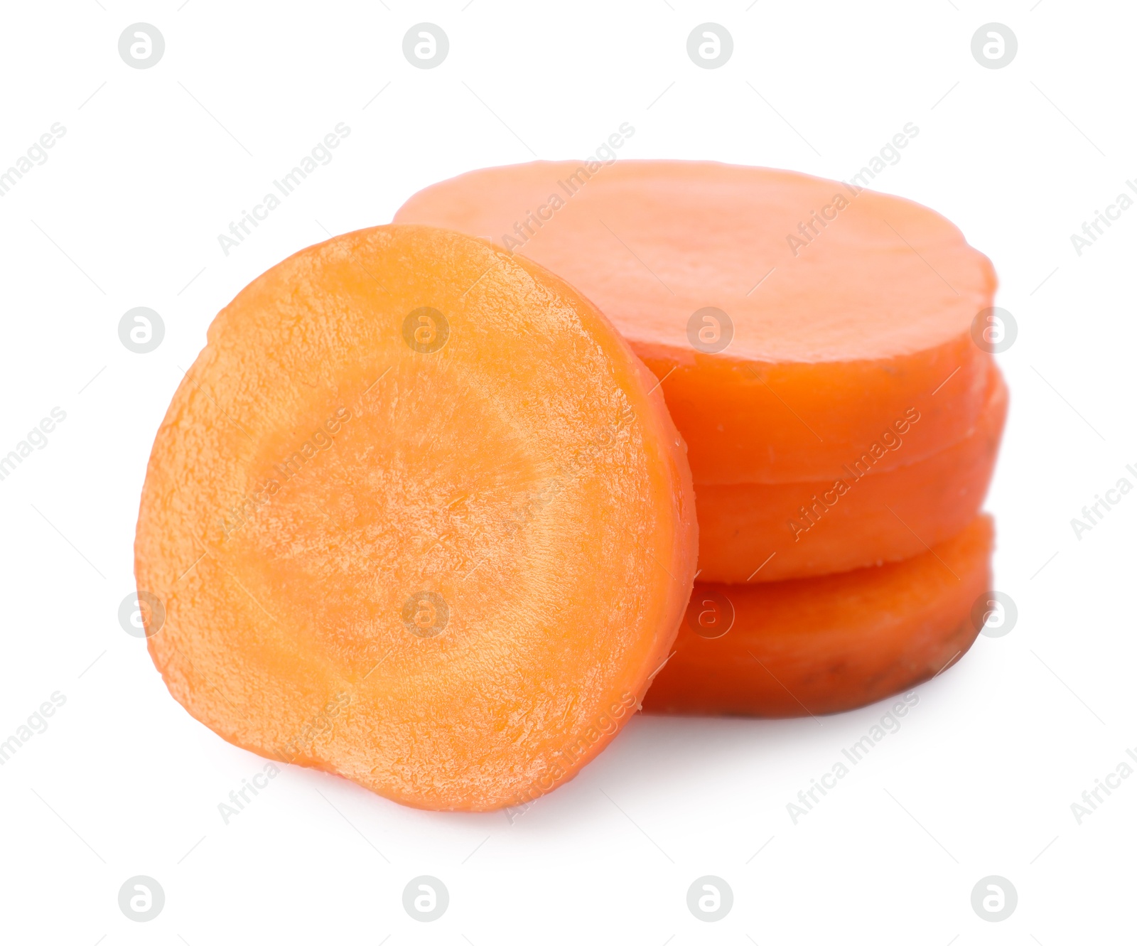 Photo of Slices of fresh ripe carrot isolated on white