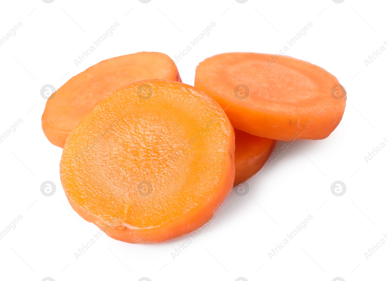 Photo of Slices of fresh ripe carrot isolated on white