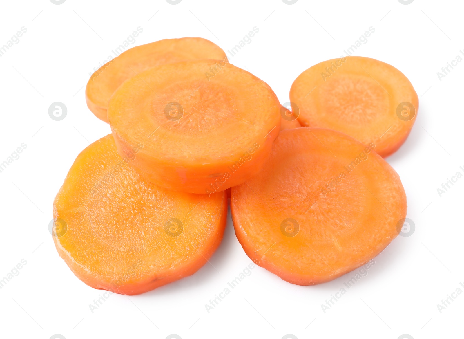 Photo of Slices of fresh ripe carrot isolated on white