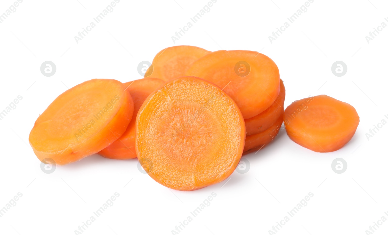 Photo of Slices of fresh ripe carrot isolated on white