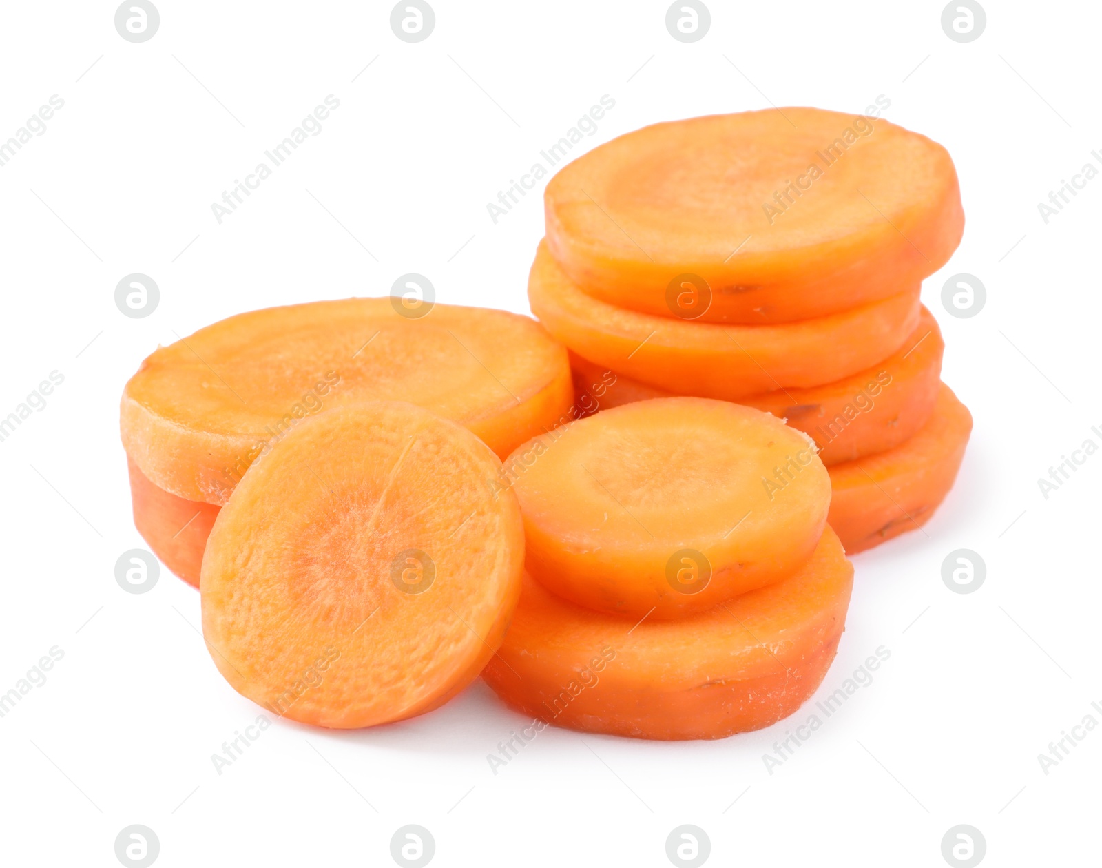 Photo of Slices of fresh ripe carrot isolated on white