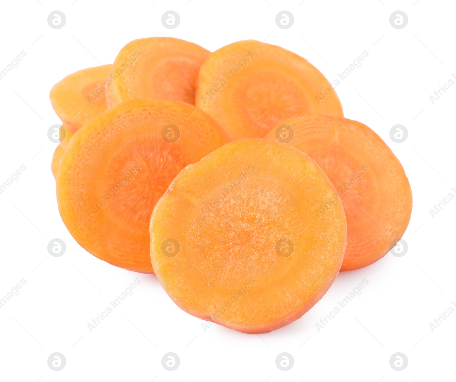 Photo of Slices of fresh ripe carrot isolated on white