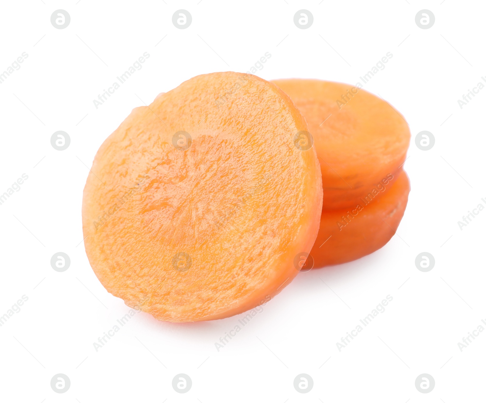 Photo of Slices of fresh ripe carrot isolated on white