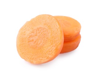 Photo of Slices of fresh ripe carrot isolated on white