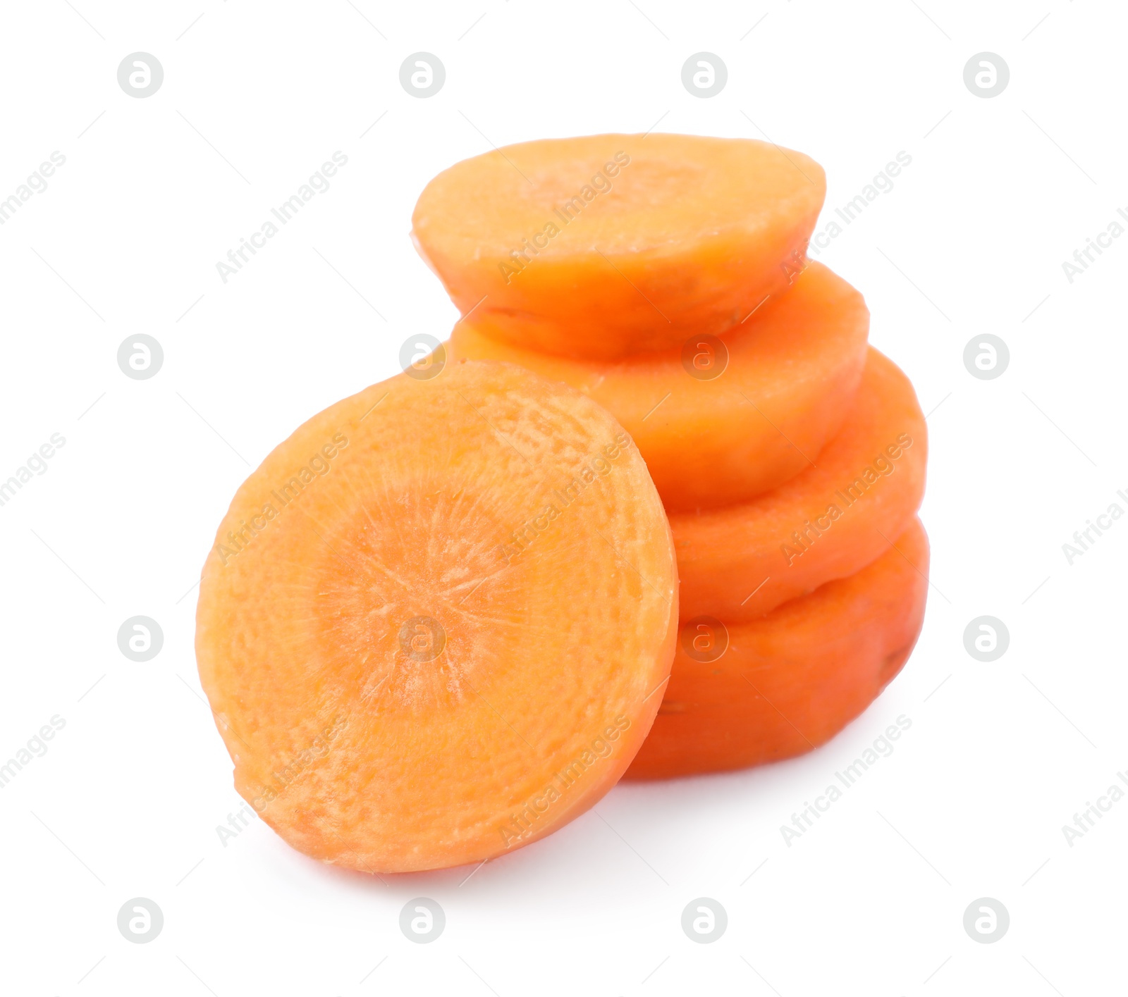 Photo of Slices of fresh ripe carrot isolated on white