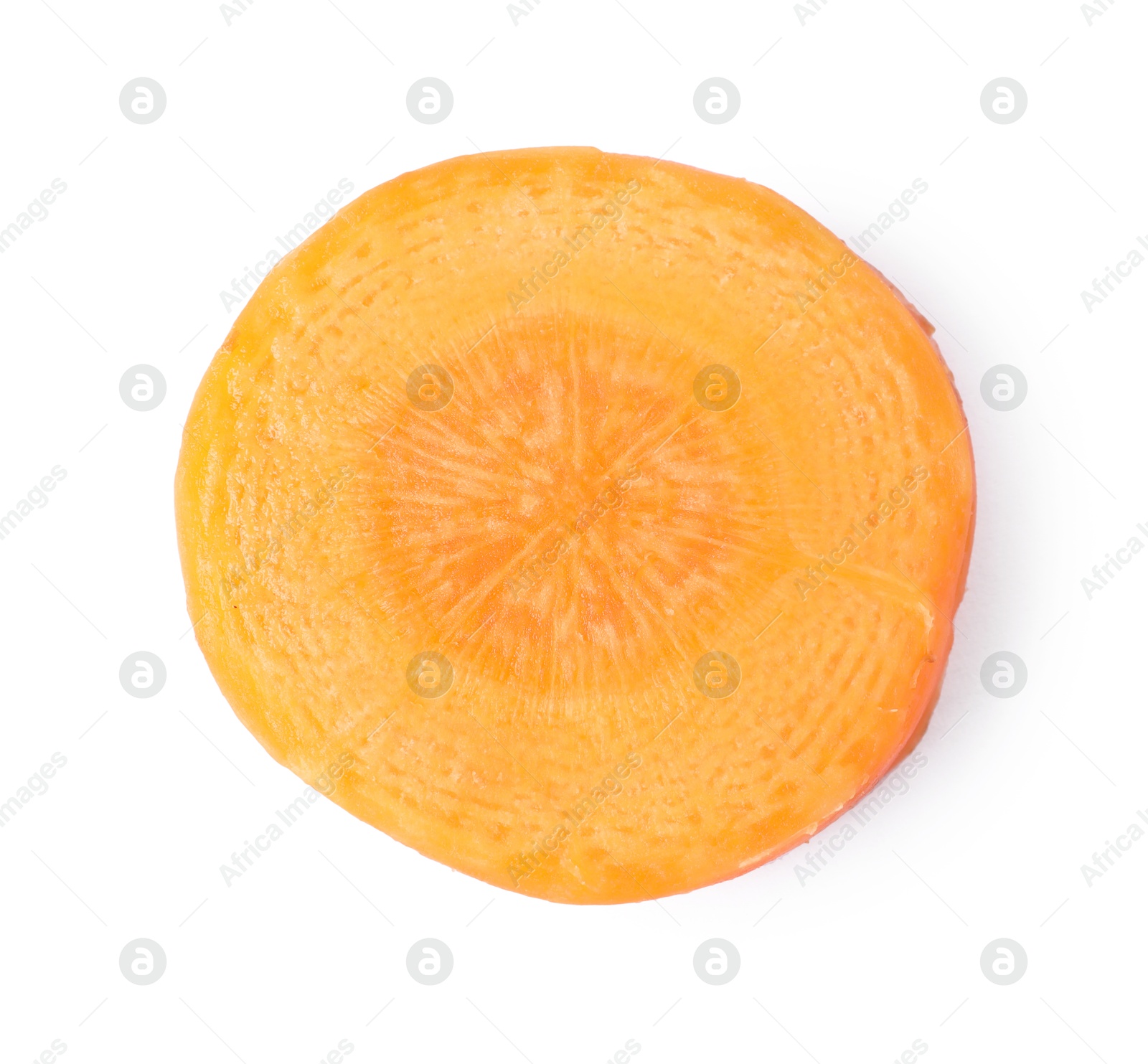 Photo of Slice of fresh ripe carrot isolated on white, top view