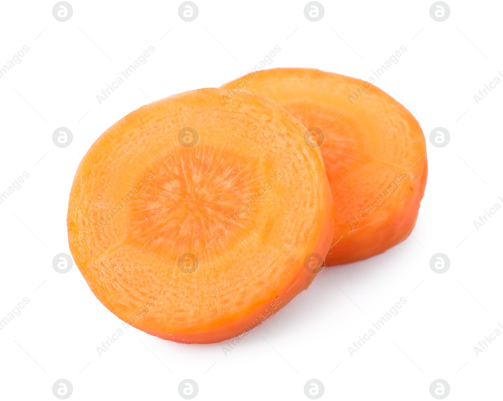 Photo of Slices of fresh ripe carrot isolated on white