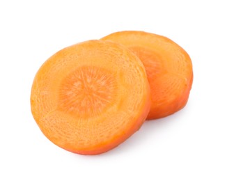 Photo of Slices of fresh ripe carrot isolated on white