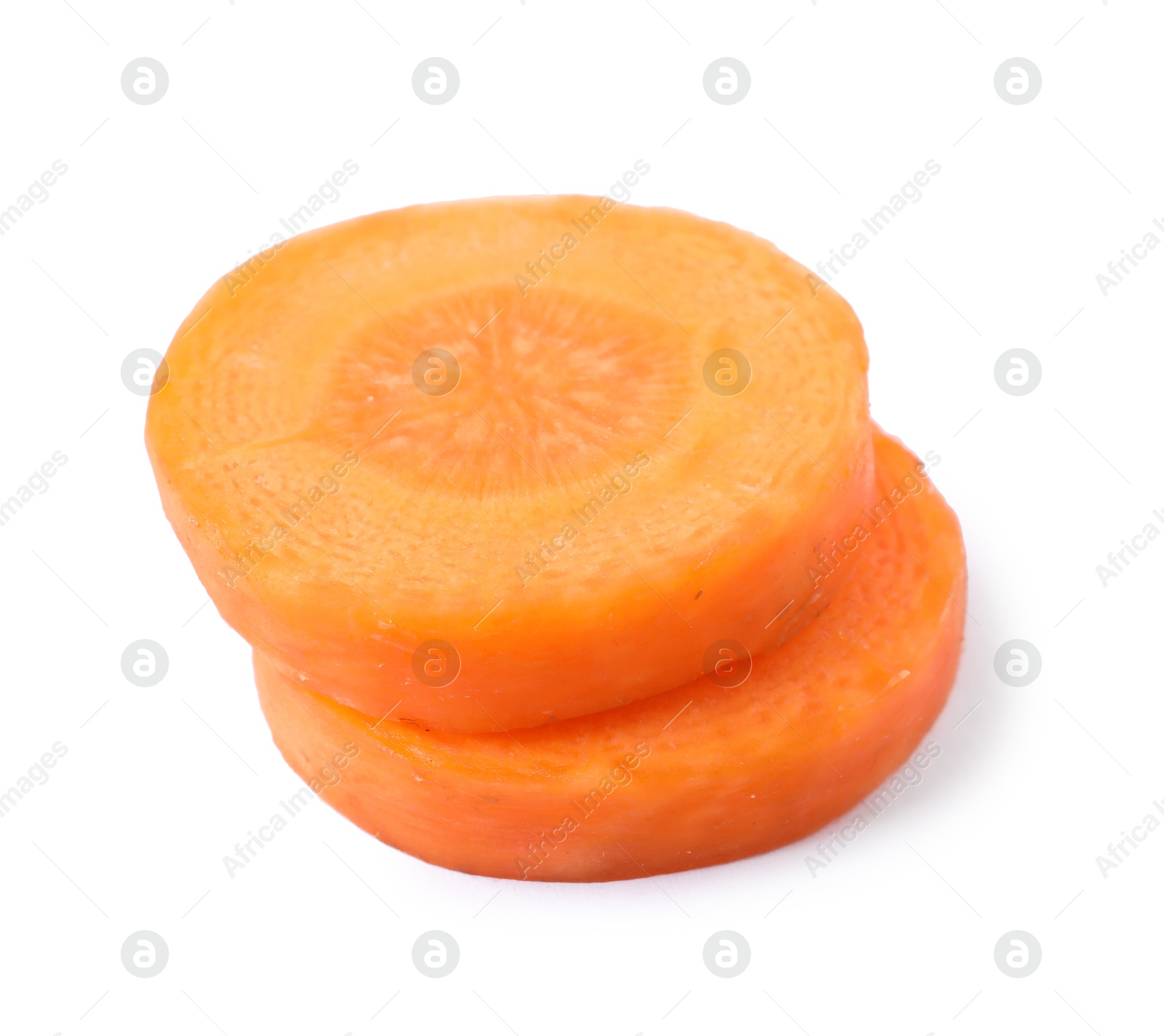 Photo of Slices of fresh ripe carrot isolated on white